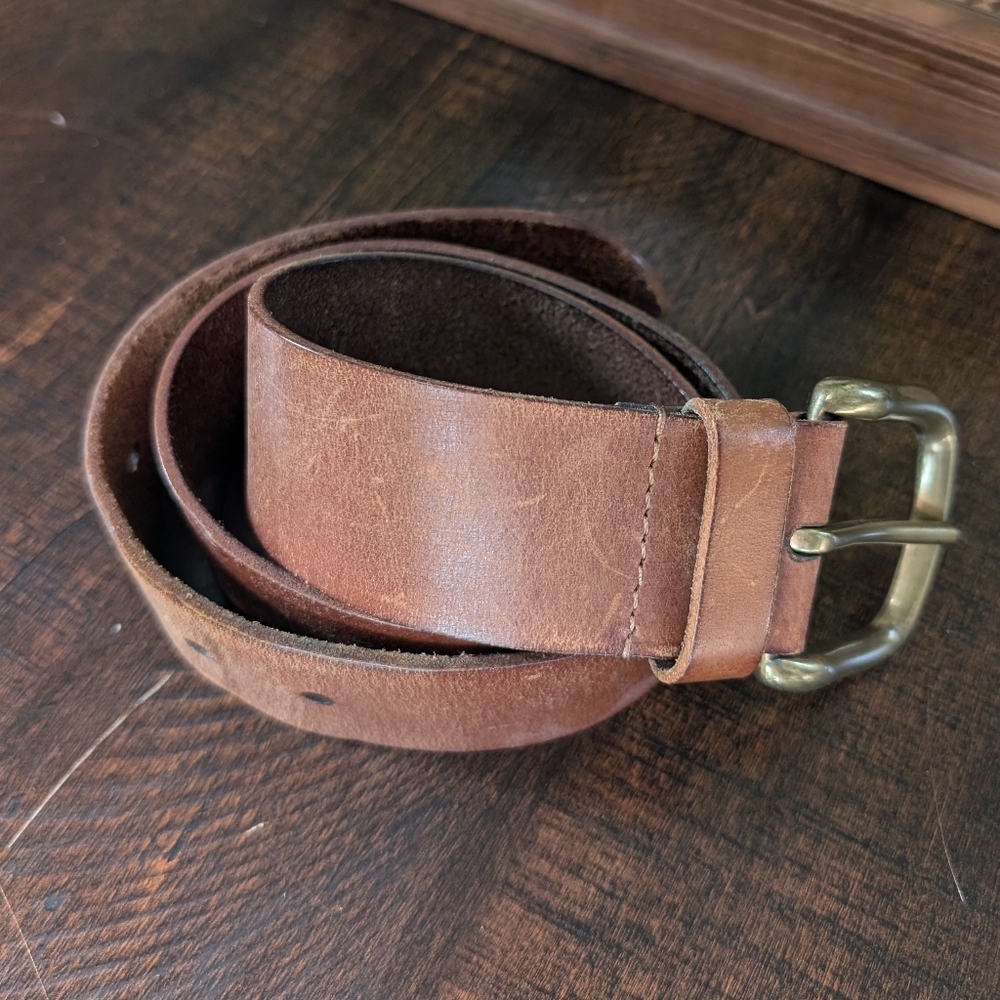Women's Brown Leather Belt with Brass Buckle